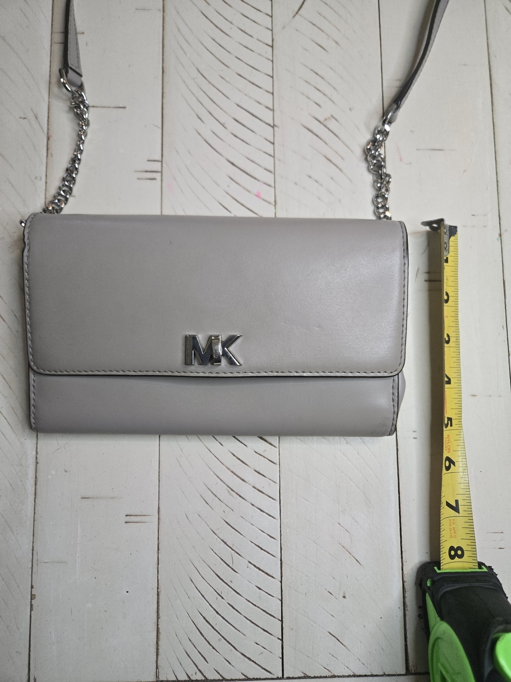 Michael Kors Gray Crossbody Wallet MK Logo Chain Strap Clutch Purse